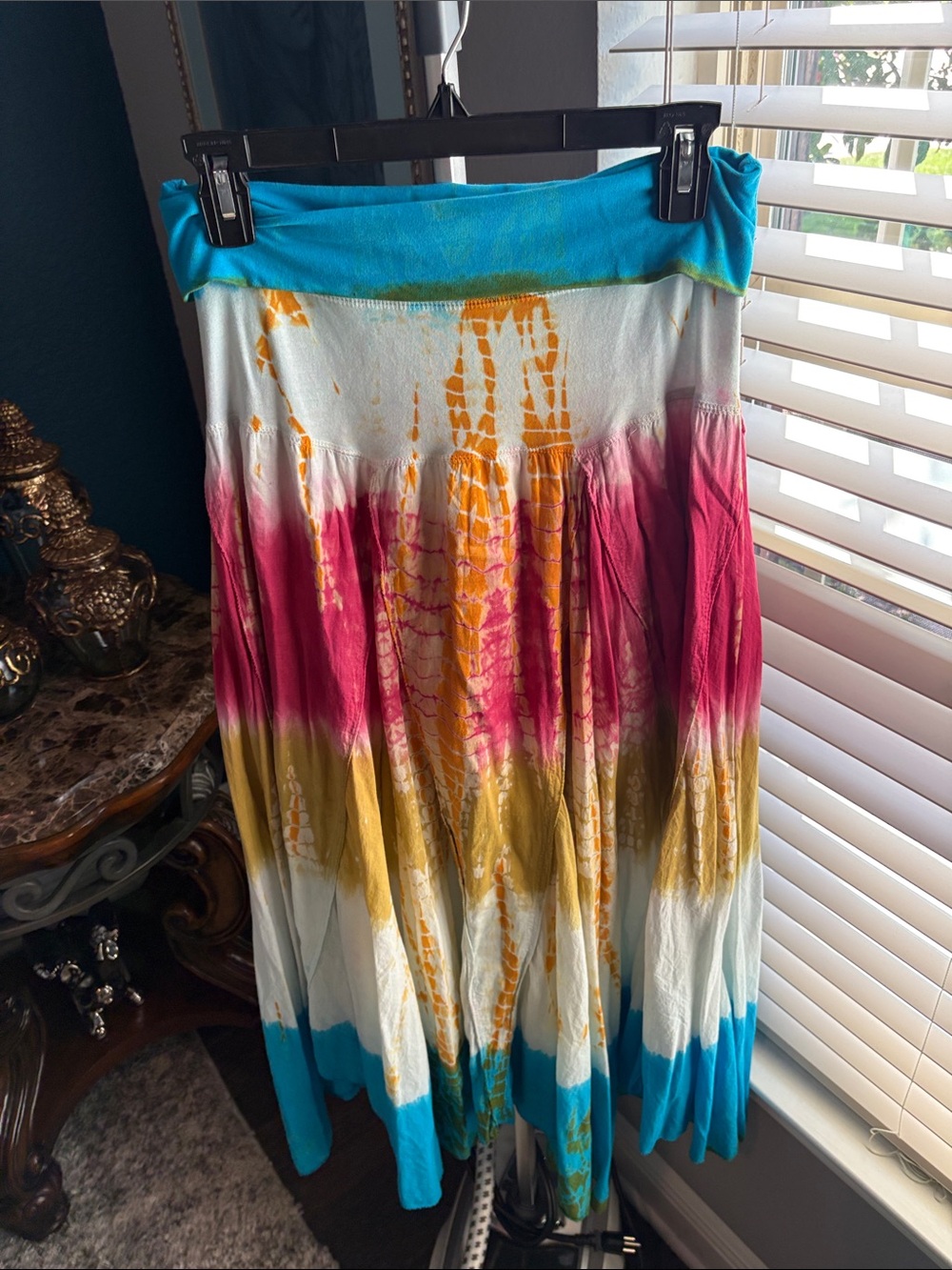 Tie-Dye Maxi Skirt in Turquoise, Pink & Mustard